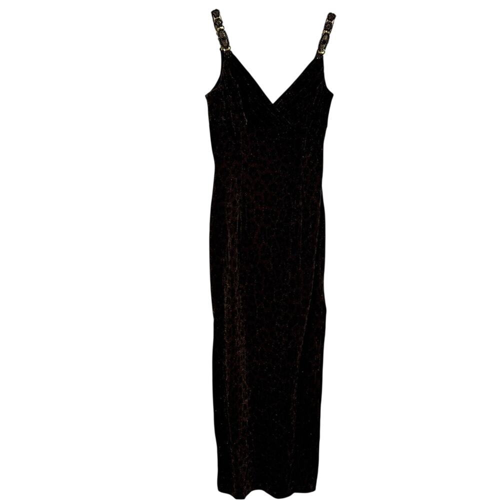 Vintage Scott McClintock Brown Leopard Maxi Dress Womens 6 Formal Glitter Y2K - Picture 2 of 15